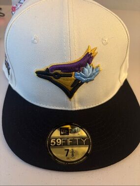 New Era 59FIFTY White & Black Fitted Hat with Multicolor Embroidered Logo